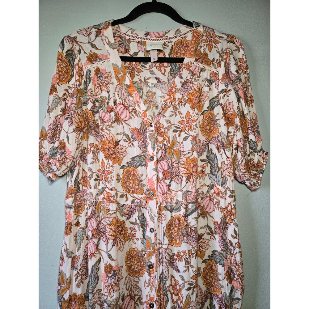 Knox Rose Floral Boho Maxi Dress Size Large Button Front - Picture 2 of 9